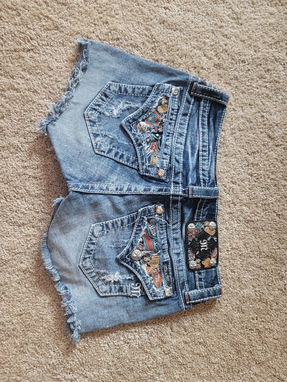 Miss Me Signature Shorts Blingy Rhinestone Jeweled Jean Denim